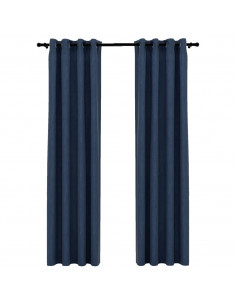 Tende Oscuranti Effetto Lino con Occhielli 2 pz Blu 140x245 cm