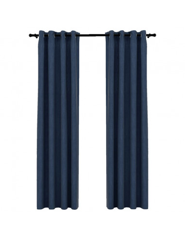 Tende Oscuranti Effetto Lino con Occhielli 2 pz Blu 140x245 cm