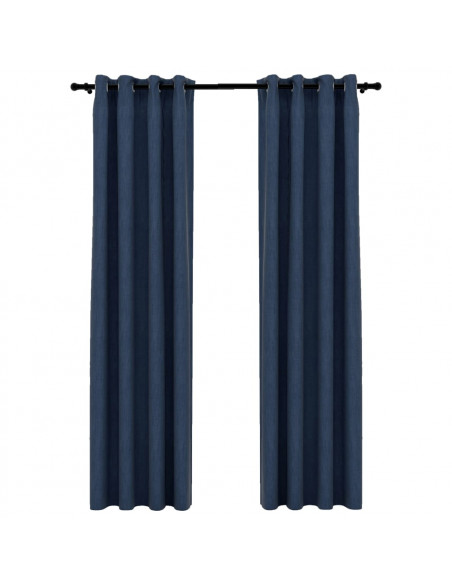 Tende Oscuranti Effetto Lino con Occhielli 2 pz Blu 140x245 cm