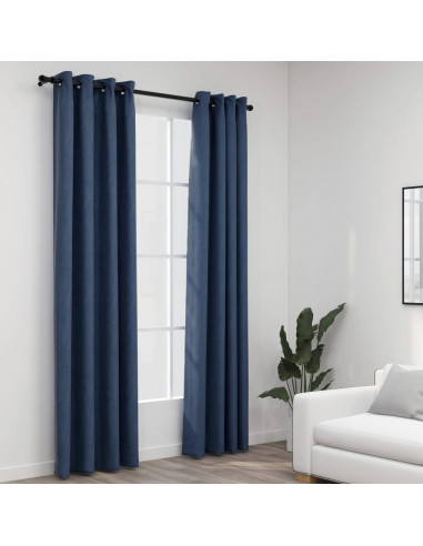 Tende Oscuranti Effetto Lino con Occhielli 2 pz Blu 140x245 cm