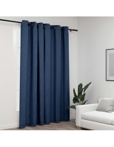 Tenda Oscurante Effetto Lino con Occhielli Blue 290x245cm