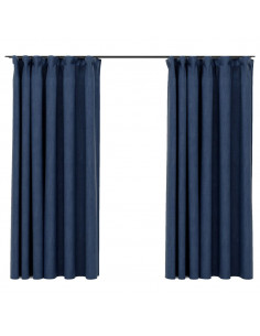 Tende Oscuranti con Ganci Effetto Lino 2 pz Blu 140x175 cm