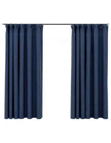 Tende Oscuranti con Ganci Effetto Lino 2 pz Blu 140x175 cm