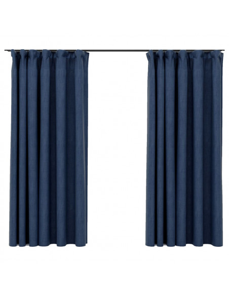 Tende Oscuranti con Ganci Effetto Lino 2 pz Blu 140x175 cm