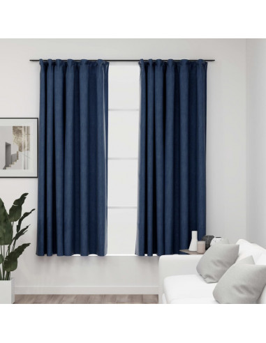 Tende Oscuranti con Ganci Effetto Lino 2 pz Blu 140x175 cm