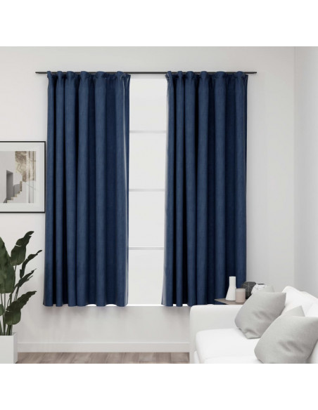 Tende Oscuranti con Ganci Effetto Lino 2 pz Blu 140x175 cm
