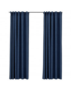 Tende Oscuranti con Ganci Effetto Lino 2 pz Blu 140x225 cm