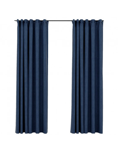 Tende Oscuranti con Ganci Effetto Lino 2 pz Blu 140x225 cm