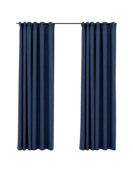 Tende Oscuranti con Ganci Effetto Lino 2 pz Blu 140x225 cm