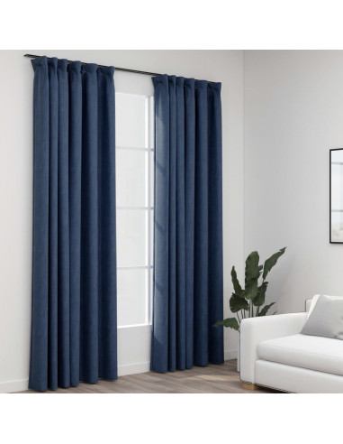 Tende Oscuranti con Ganci Effetto Lino 2 pz Blu 140x225 cm