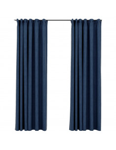 Tende Oscuranti con Ganci Effetto Lino 2 pz Blu 140x245 cm