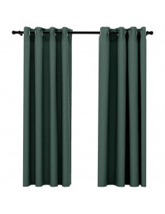 Tende Oscuranti Effetto Lino con Occhielli 2 pz Verdi 140x175cm