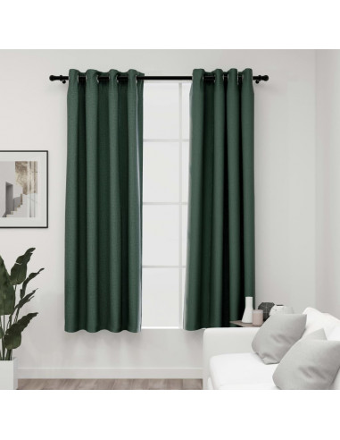 Tende Oscuranti Effetto Lino con Occhielli 2 pz Verdi 140x175cm