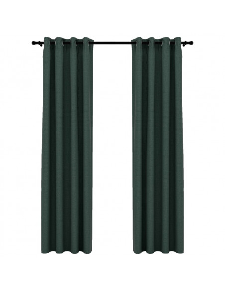 Tende Oscuranti Effetto Lino con Occhielli 2 pz Verdi 140x225cm