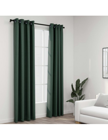 Tende Oscuranti Effetto Lino con Occhielli 2 pz Verdi 140x225cm