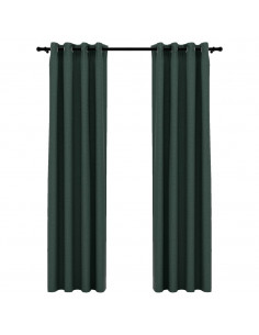 Tende Oscuranti Effetto Lino con Occhielli 2 pz Verdi 140x245cm