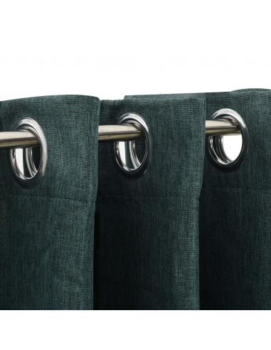 Tenda Oscurante Effetto Lino con Occhielli Verde 290x245 cm