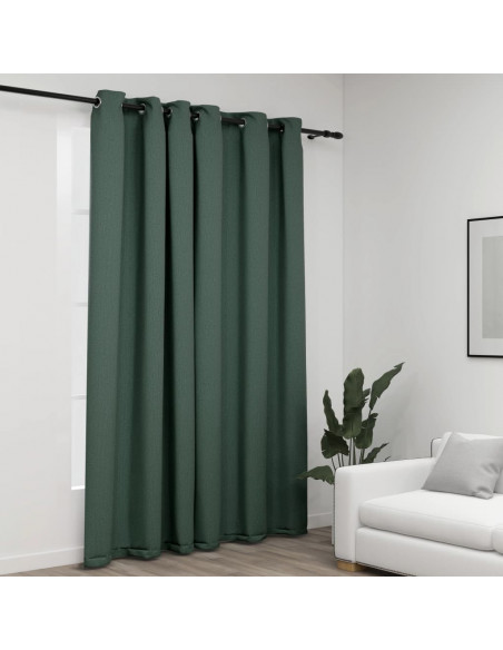 Tenda Oscurante Effetto Lino con Occhielli Verde 290x245 cm