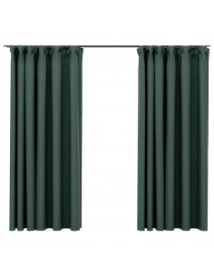 Tende Oscuranti con Ganci Effetto Lino 2 pz Verdi 140x175 cm
