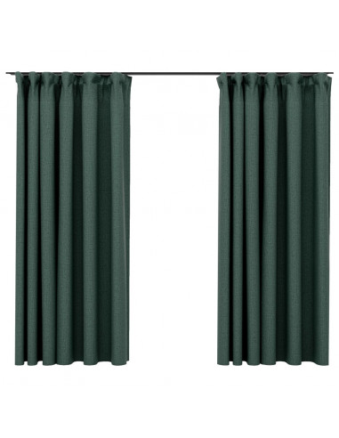 Tende Oscuranti con Ganci Effetto Lino 2 pz Verdi 140x175 cm