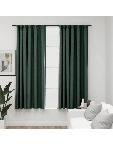 Tende Oscuranti con Ganci Effetto Lino 2 pz Verdi 140x175 cm