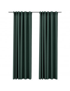 Tende Oscuranti con Ganci Effetto Lino 2 pz Verdi 140x225 cm