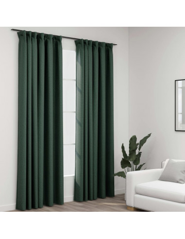 Tende Oscuranti con Ganci Effetto Lino 2 pz Verdi 140x225 cm