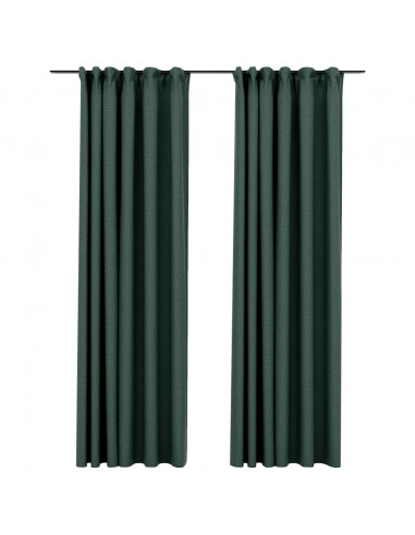 Tende Oscuranti con Ganci Effetto Lino 2 pz Verdi 140x245 cm