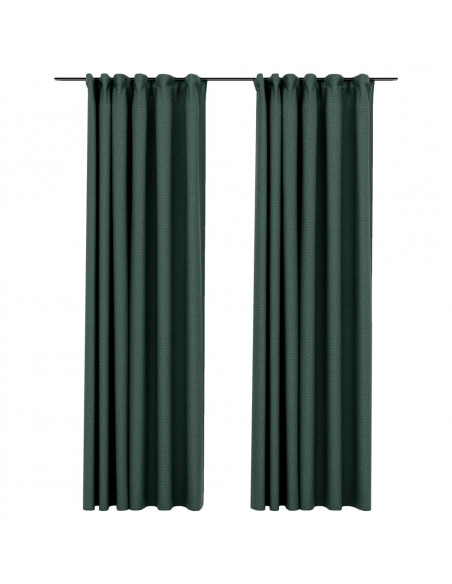 Tende Oscuranti con Ganci Effetto Lino 2 pz Verdi 140x245 cm