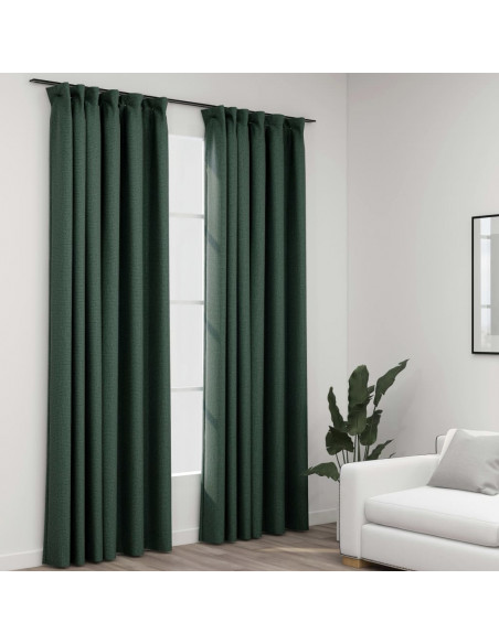 Tende Oscuranti con Ganci Effetto Lino 2 pz Verdi 140x245 cm