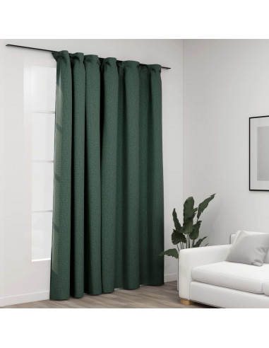 Tenda Oscurante Effetto Lino con Ganci Verdi 290x245 cm