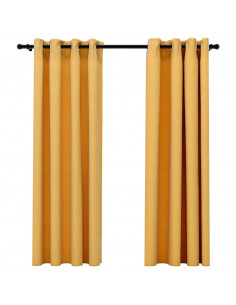 Tende Oscuranti Effetto Lino con Occhielli 2pz Gialle 140x175cm