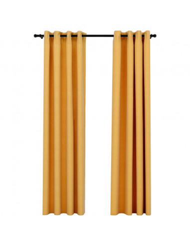 Tende Oscuranti Effetto Lino con Occhielli 2pz Gialle 140x225cm