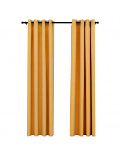 Tende Oscuranti Effetto Lino con Occhielli 2pz Gialle 140x245cm