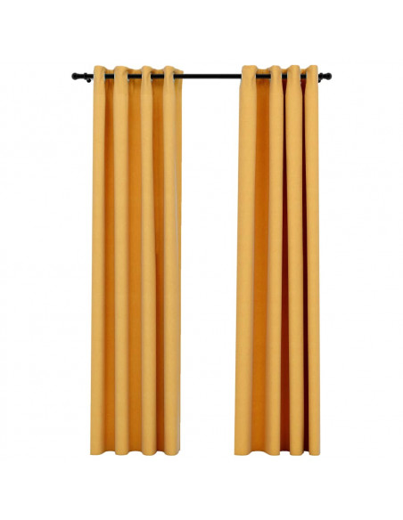 Tende Oscuranti Effetto Lino con Occhielli 2pz Gialle 140x245cm
