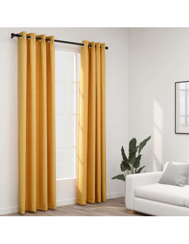 Tende Oscuranti Effetto Lino con Occhielli 2pz Gialle 140x245cm