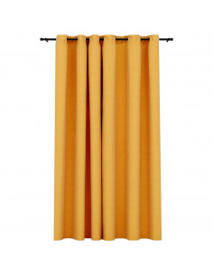 Tenda Oscurante Effetto Lino con Occhielli Gialla 290x245 cm