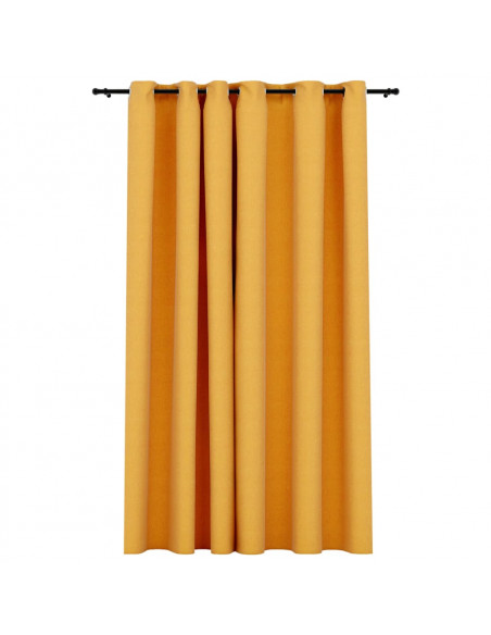 Tenda Oscurante Effetto Lino con Occhielli Gialla 290x245 cm