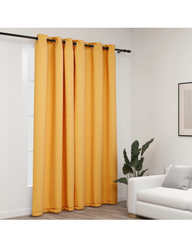 Tenda Oscurante Effetto Lino con Occhielli Gialla 290x245 cm