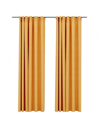Tende Oscuranti con Ganci Effetto Lino 2 pz Gialle 140x225 cm
