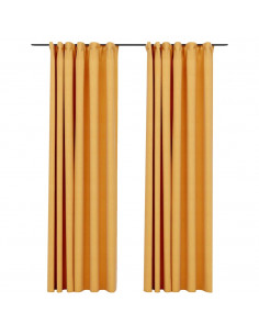 Tende Oscuranti con Ganci Effetto Lino 2 pz Gialle 140x245 cm