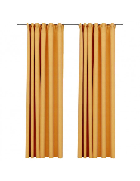 Tende Oscuranti con Ganci Effetto Lino 2 pz Gialle 140x245 cm