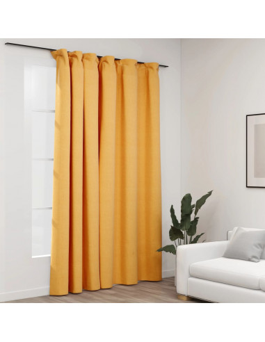 Tenda Oscurante Effetto Lino con Ganci Gialle 290x245 cm