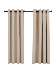 Tende Oscuranti Effetto Lino con Occhielli 2 pz Beige 140x175cm