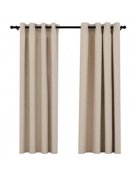 Tende Oscuranti Effetto Lino con Occhielli 2 pz Beige 140x175cm