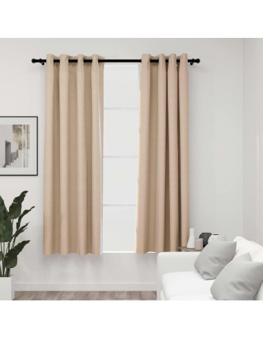 Tende Oscuranti Effetto Lino con Occhielli 2 pz Beige 140x175cm