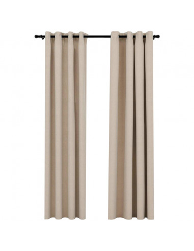 Tende Oscuranti Effetto Lino con Occhielli 2 pz Beige 140x245cm