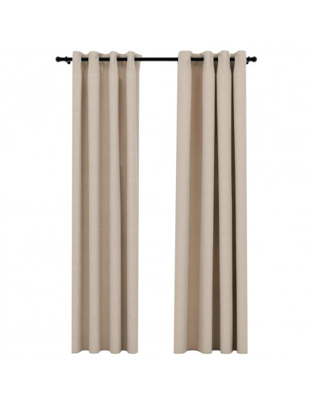 Tende Oscuranti Effetto Lino con Occhielli 2 pz Beige 140x245cm