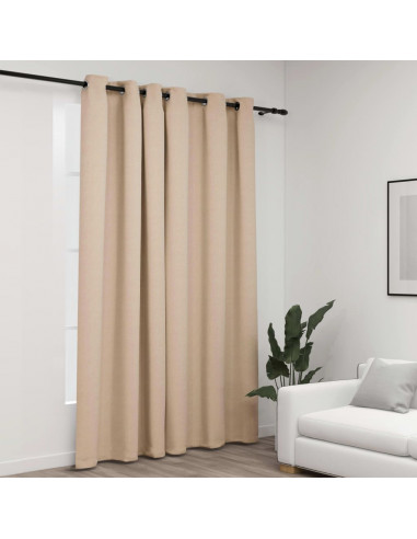 Tenda Oscurante Effetto Lino con Occhielli Beige 290x245cm