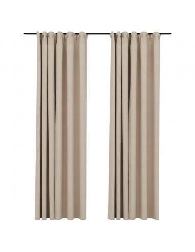 Tende Oscuranti con Ganci Effetto Lino 2 pz Beige 140x245 cm